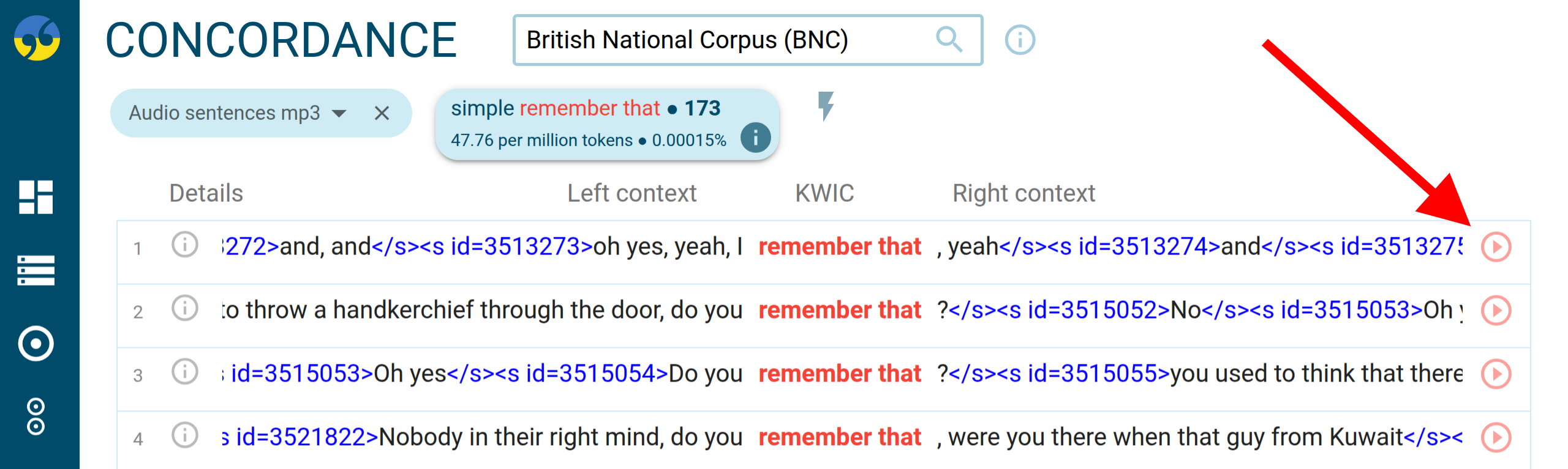 British National Corpus with audio - concordance