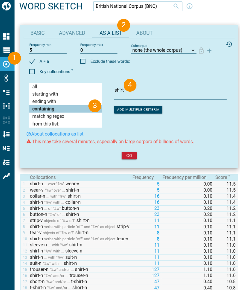 Word Sketch As a List - BNC